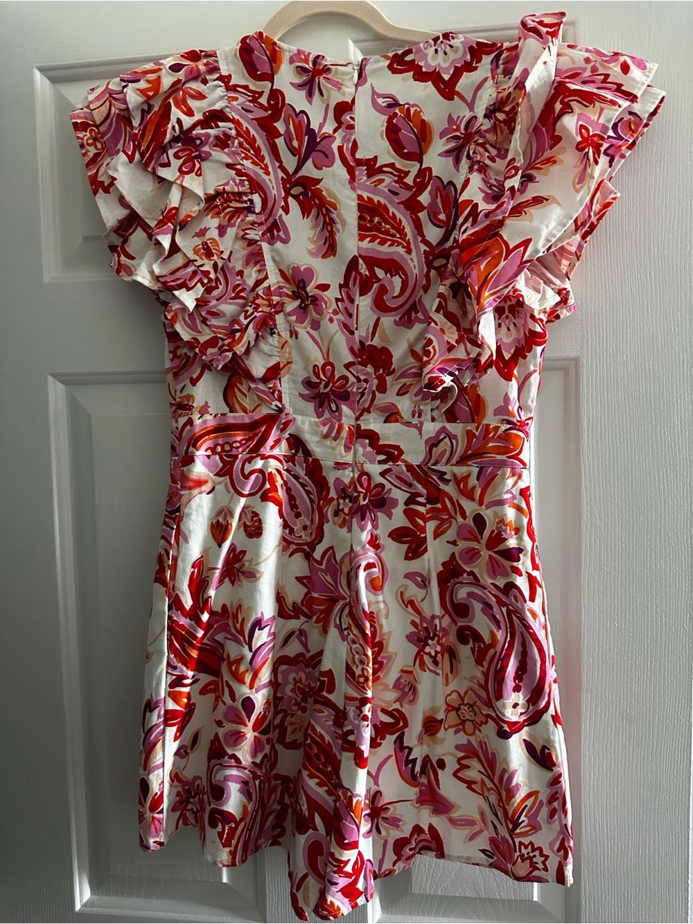 entro Cream romper with Pink, Purple & Orange Paisley Accents